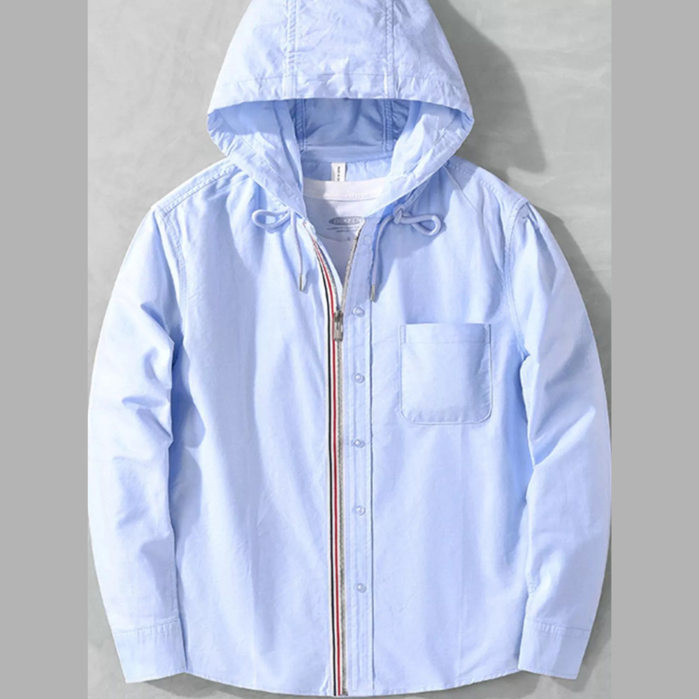 Men's Plus Size Striped Trim Hooded Casual Shacket