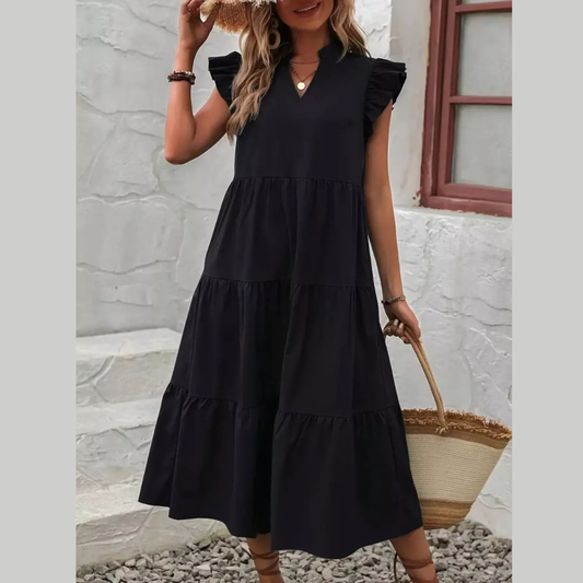 Ruffle Sleeve Tiered Midi Dress