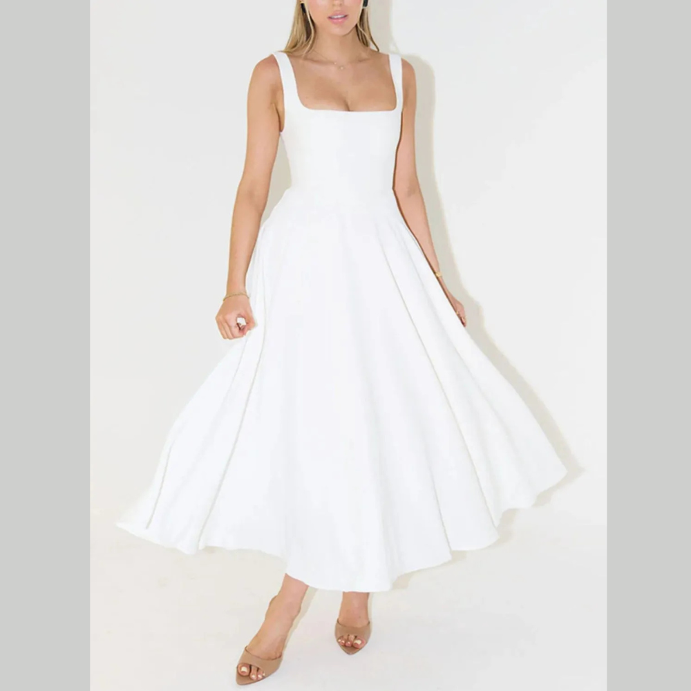 Square Neck Sleeveless Midi Dress