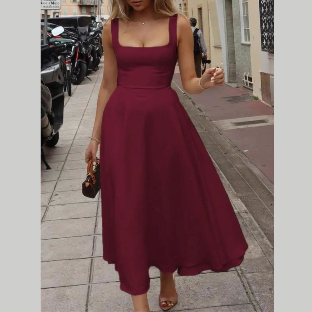 Square Neck Sleeveless Midi Dress
