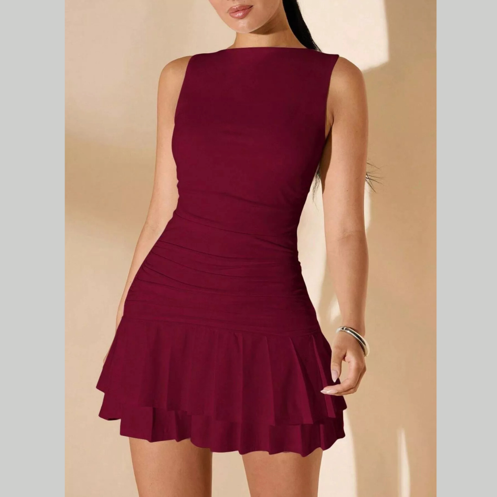 Ruffle Hem Sleeveless Mini Dress