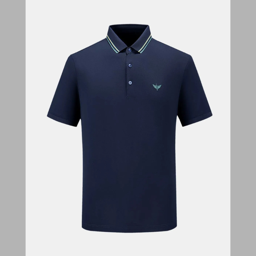 Men's Short Sleeve Breathable Polo with Striped Collar