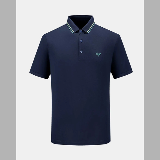 Men's Short Sleeve Breathable Polo with Striped Collar