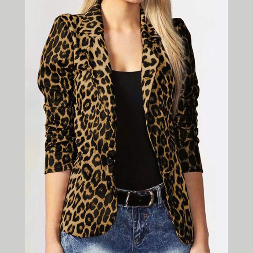 Leopard Print One Button Blazer