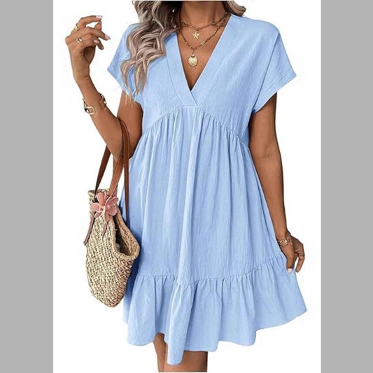 Short Sleeve Ruffle Hem Mini Dress