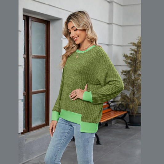 Contrast Trim Round Neck Long Sleeve T-Shirt