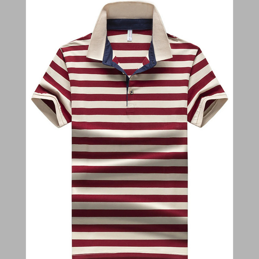Casual Men's Plus Size Striped Short Sleeve Polo Shirt