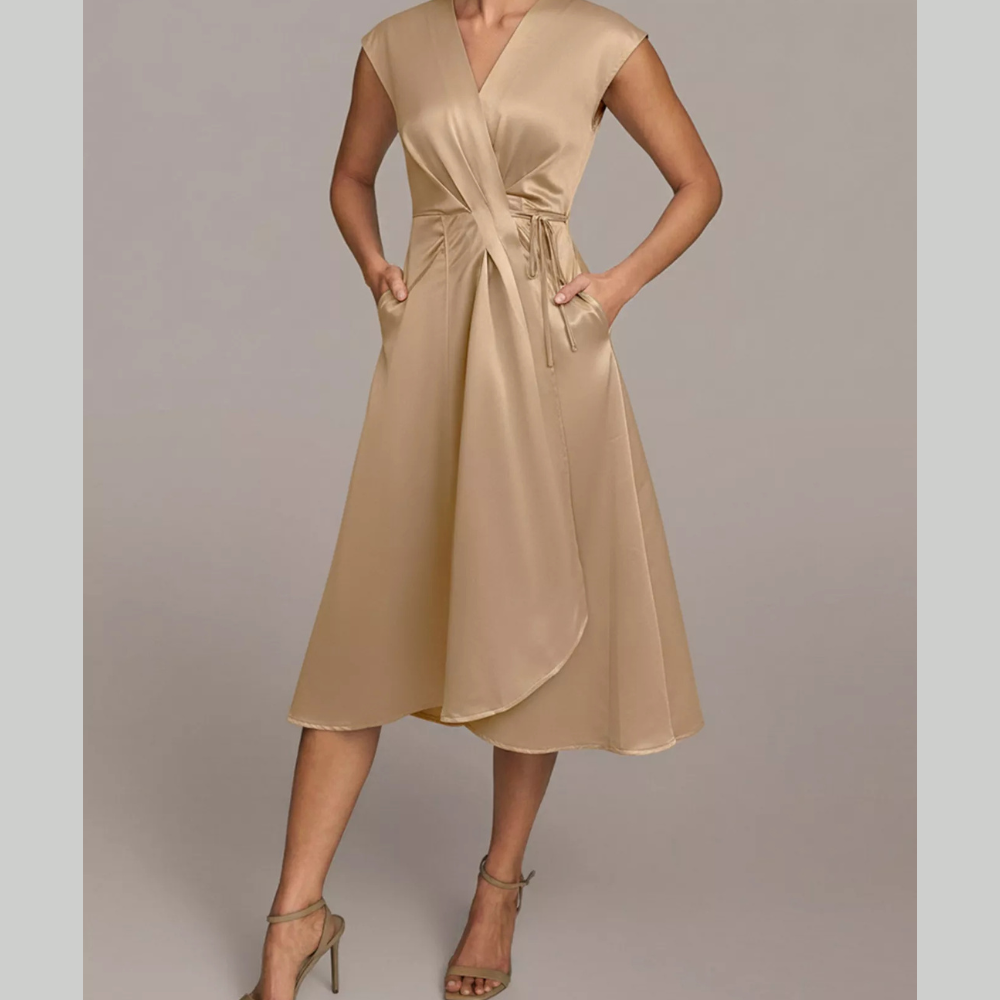 Satin Wrap Midi Dress with Pockets