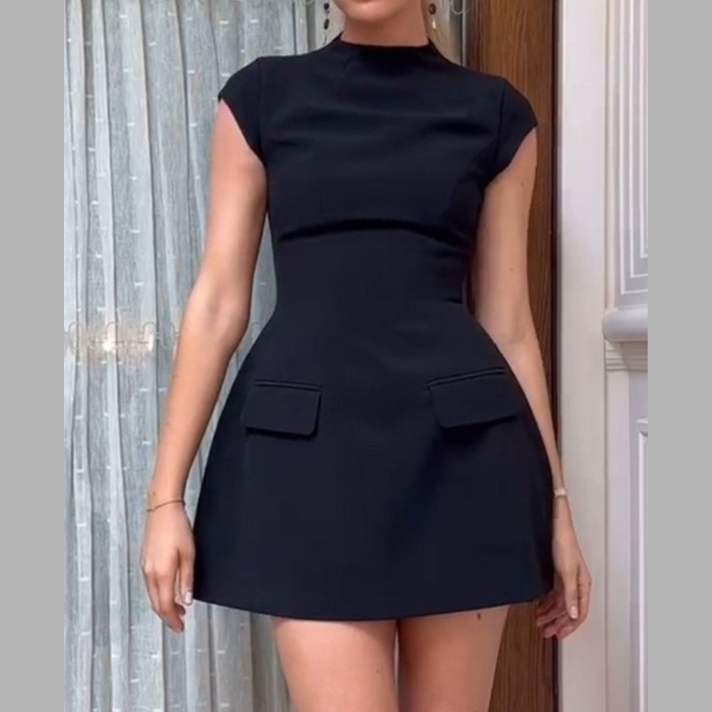 Mock Neck A-Line Mini Dress