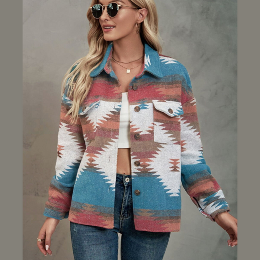Printed Collared Neck Jacket