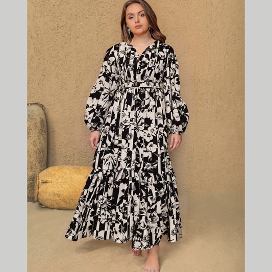Plus Size Floral Print Balloon Sleeve Maxi Dress