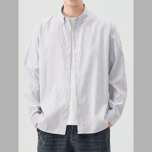Men's Full Size Casual Striped Button-Down Shirt Plus Size