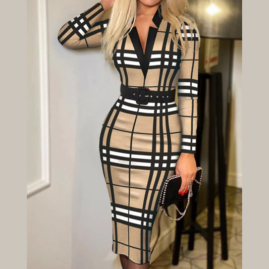 Full Size Notched Long Sleeve Dress Plus Size