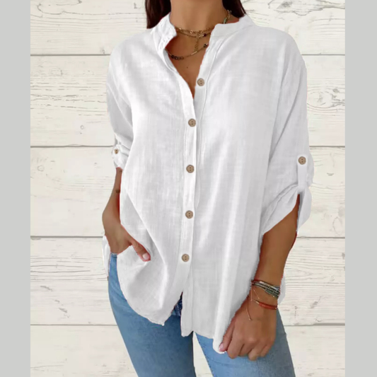 Full Size Casual Button-Down Roll-Up Sleeve Shirt Plus Size