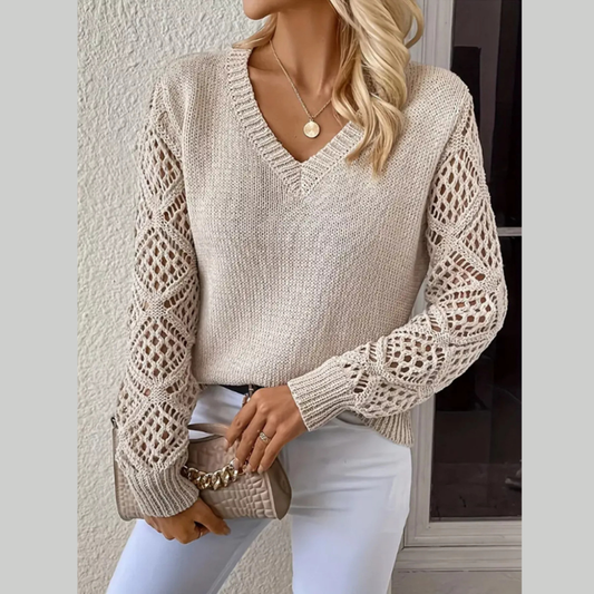 V-Neck Hollow-Out Sleeve Knit Sweater