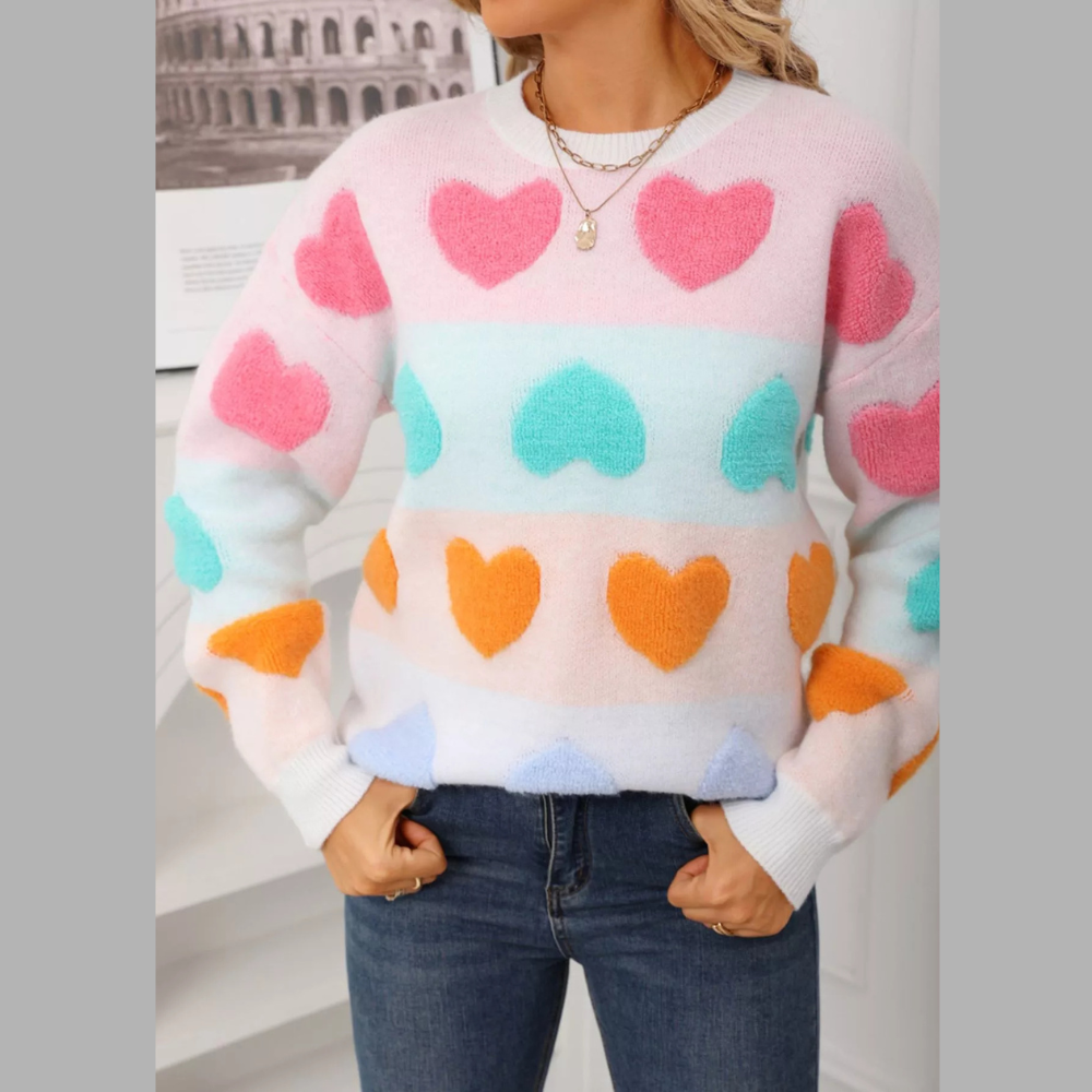 Valentine's Day Heart Pattern Fuzzy Knit Sweater