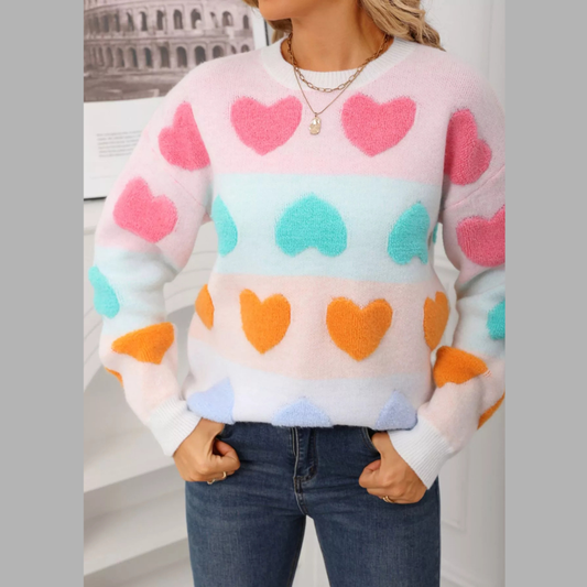 Valentine's Day Heart Pattern Fuzzy Knit Sweater