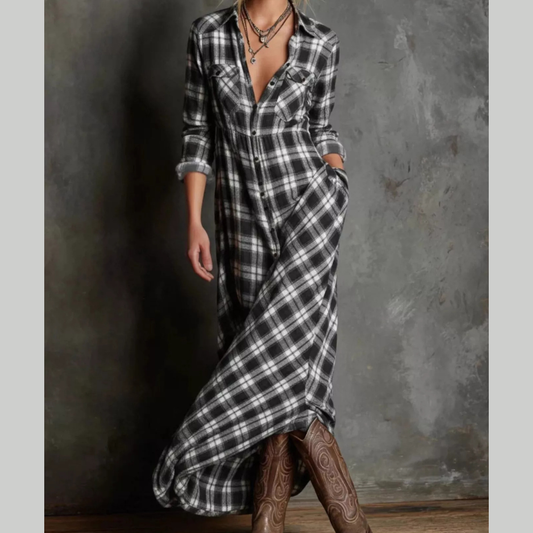 Full Size Plaid Button-Down Maxi Dress Plus Size