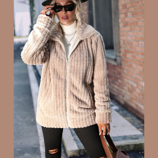 Zip-Up Collared Ribbed Jacket