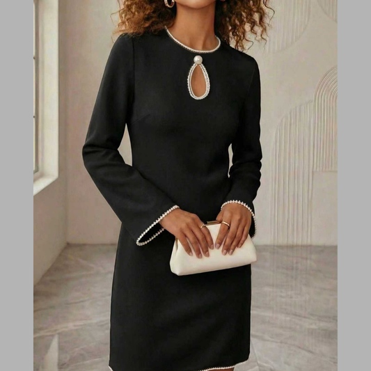 Keyhole Pearl Trim Mini Dress