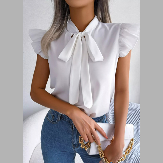 Bow Tie Ruffle Sleeve Blouse