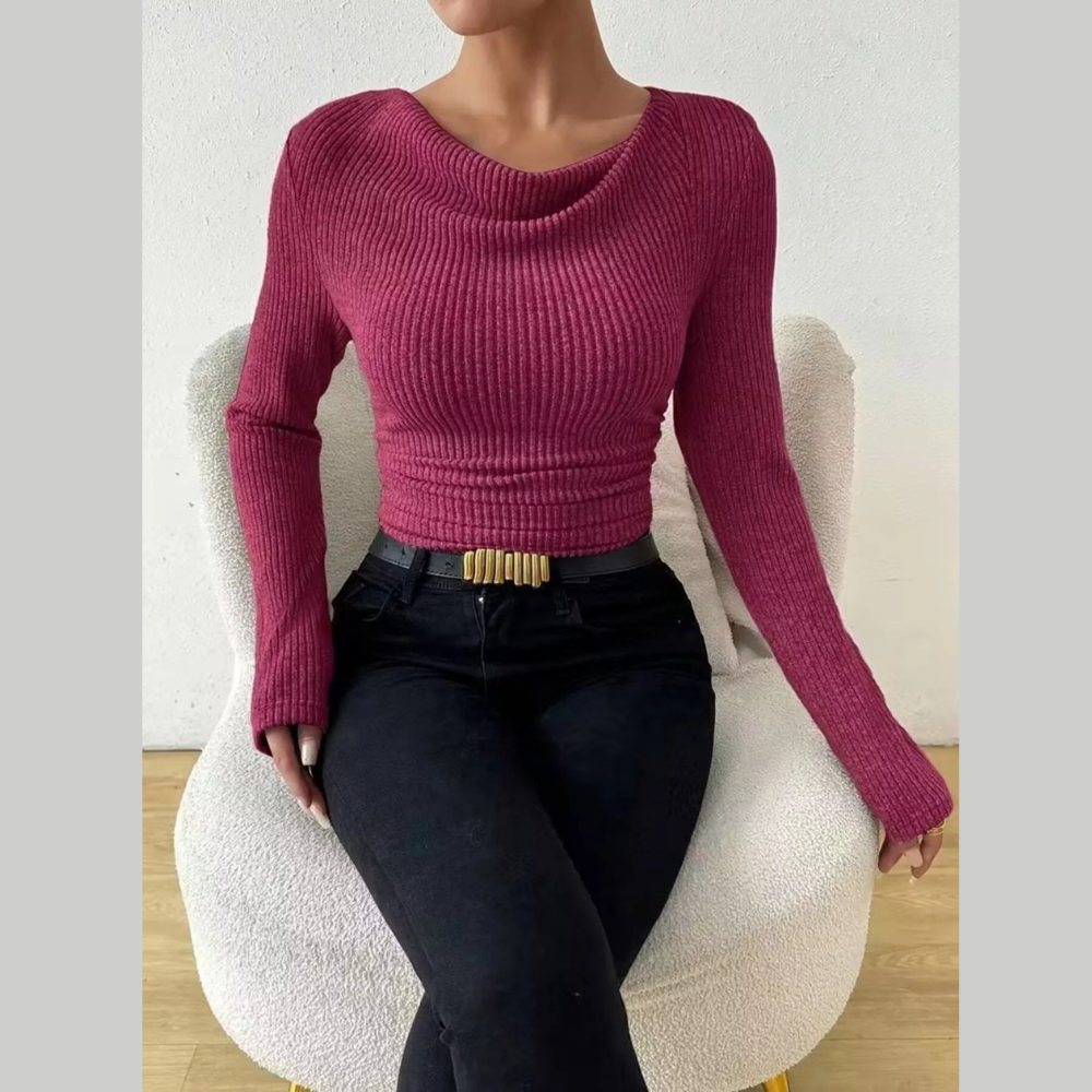 Cowl Neck Ribbed Knit Top