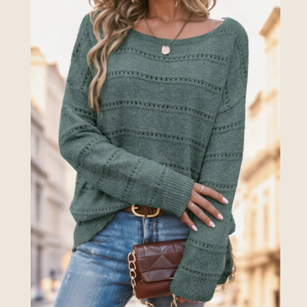 Pointelle Knit Drop Shoulder Sweater