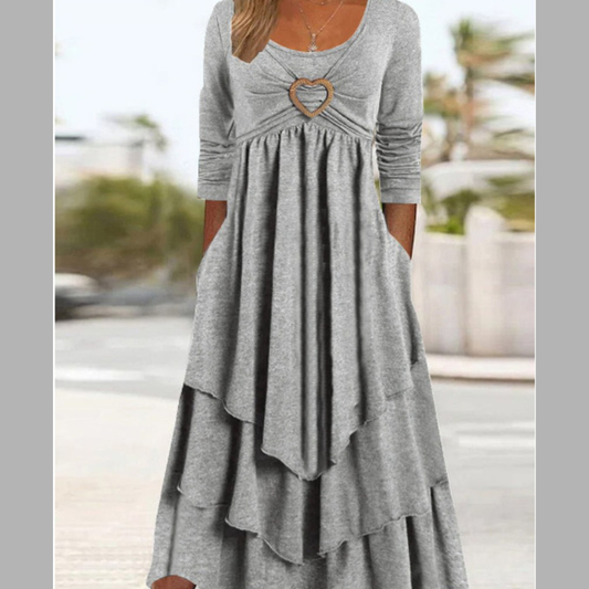 Full Size Heart-Decor Layered Midi Dress Plus Size