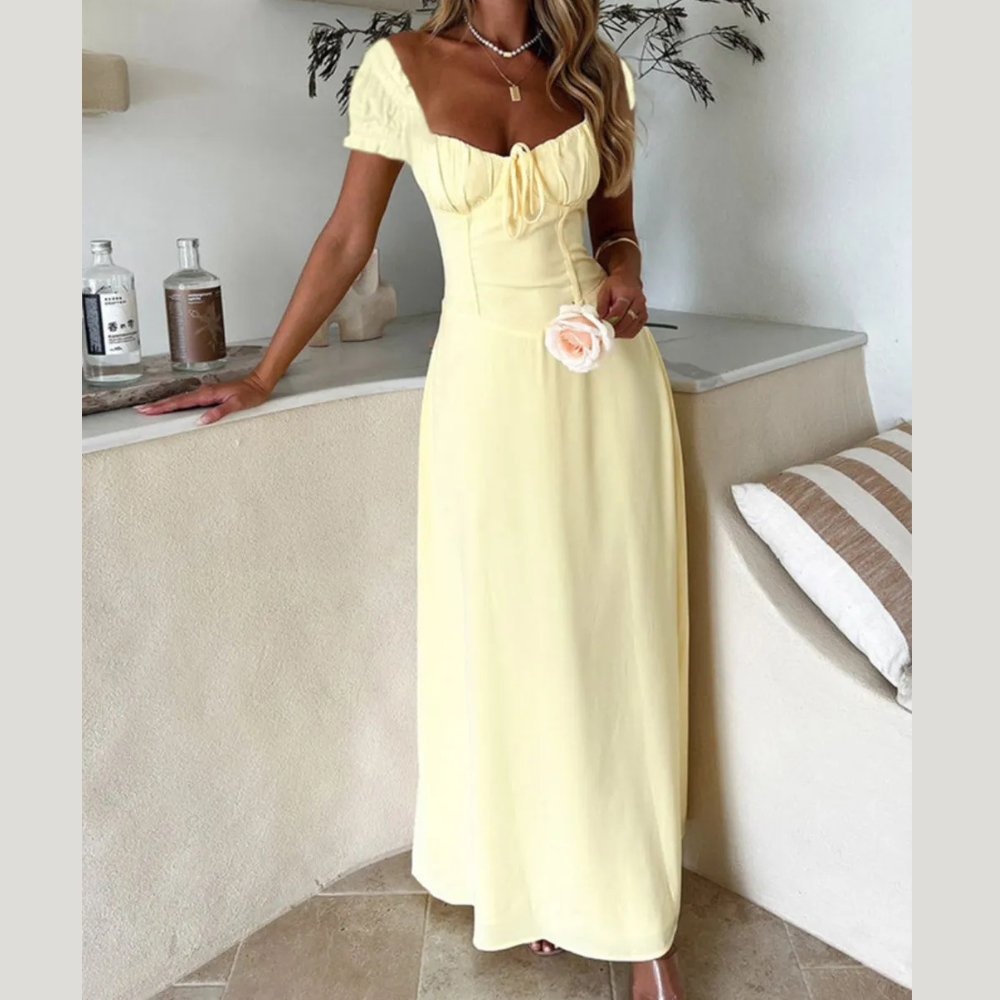 Devine Sweetheart Neck Short Sleeve Maxi Dress