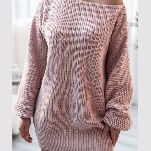 Boat Neck Long Sleeve Mini Sweater Dress