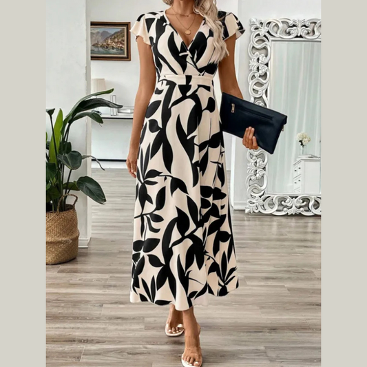 Printed Surplice Wrap Midi Dress