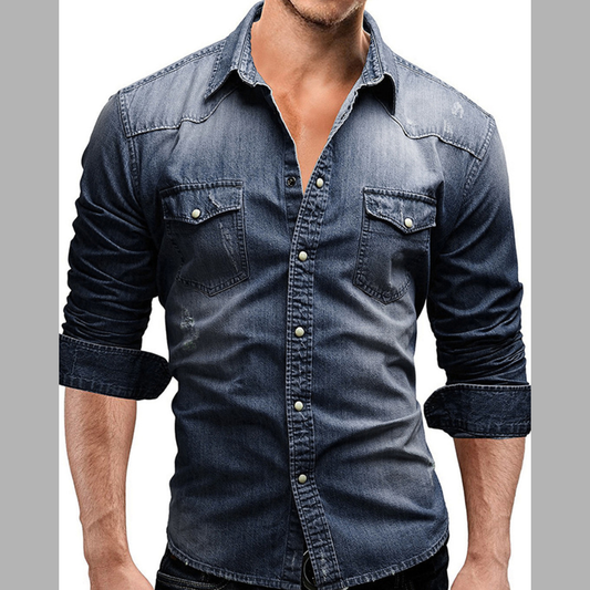 Men's Plus Size Vintage Washed Button Up Denim Shirt