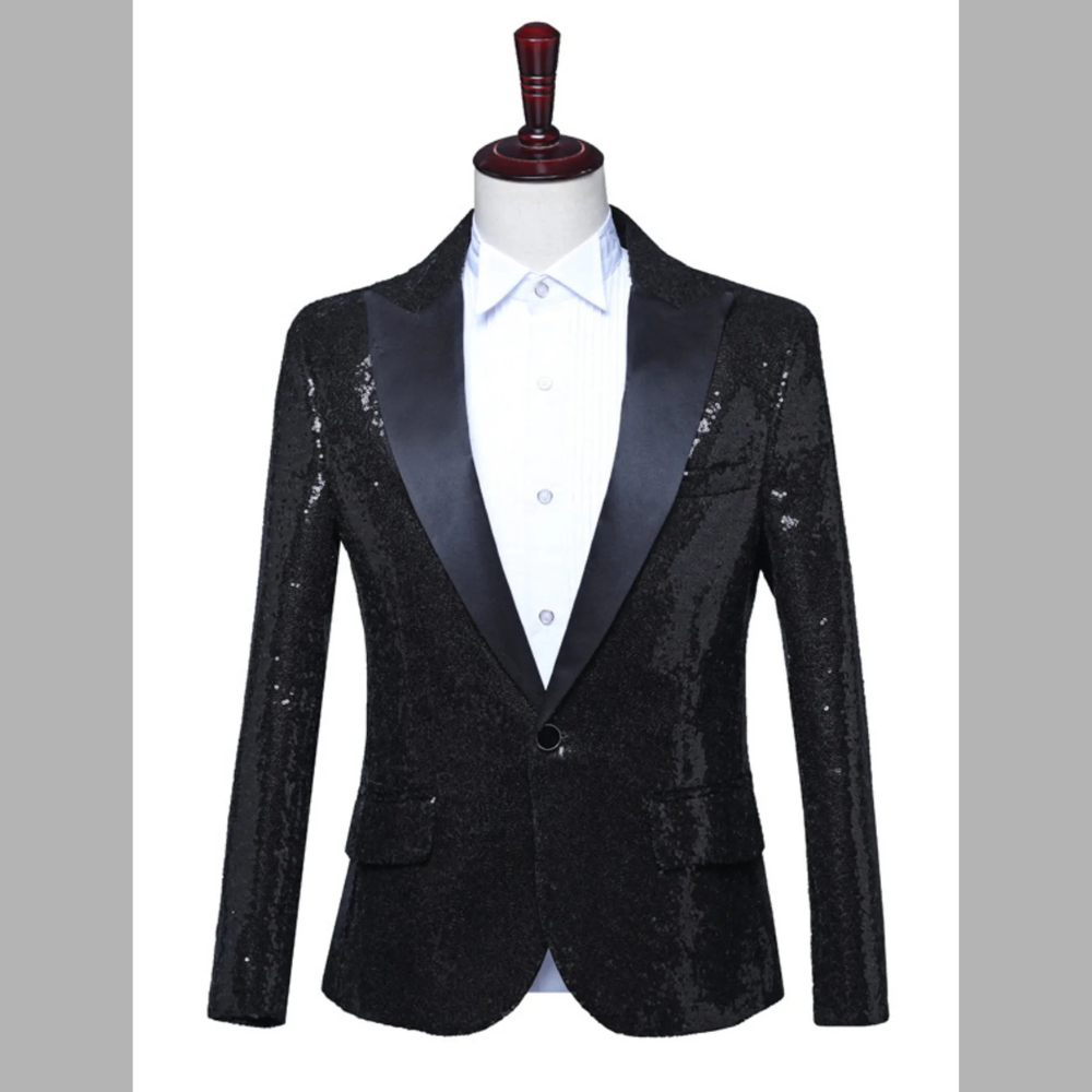 Men's Full Size Sequin One Button Long Sleeve Blazer Plus Size