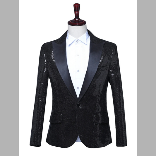 Men's Full Size Sequin One Button Long Sleeve Blazer Plus Size