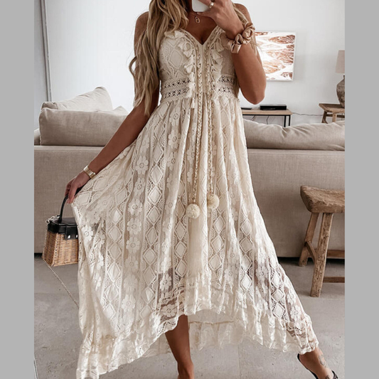 Full Size Ruffled Lace V-Neck Maxi Dress Plus Size