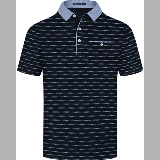 Men's Plus Size Classic Striped Polo Shirt with Contrast Collar