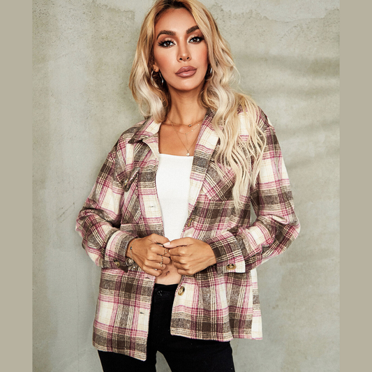Plaid Button Down Collared Jacket