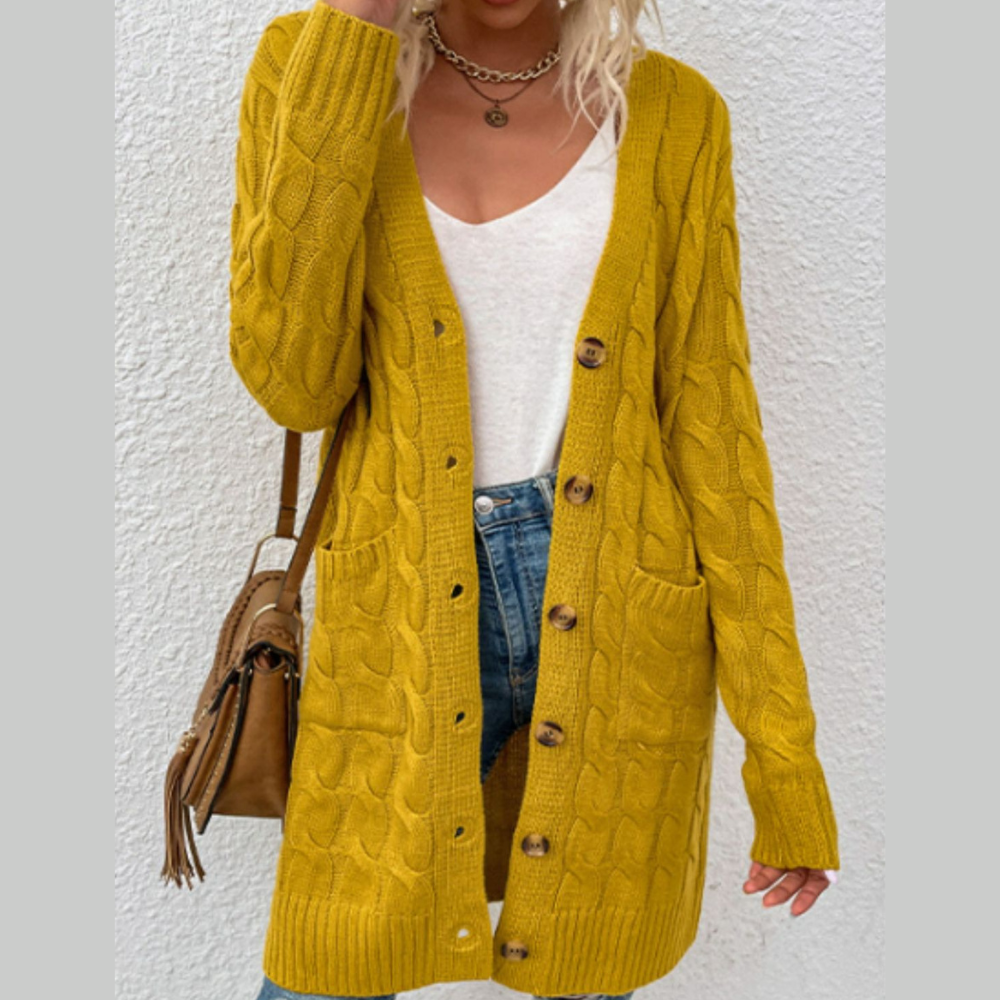 Cable-Knit Button Down Cardigan with Pockets