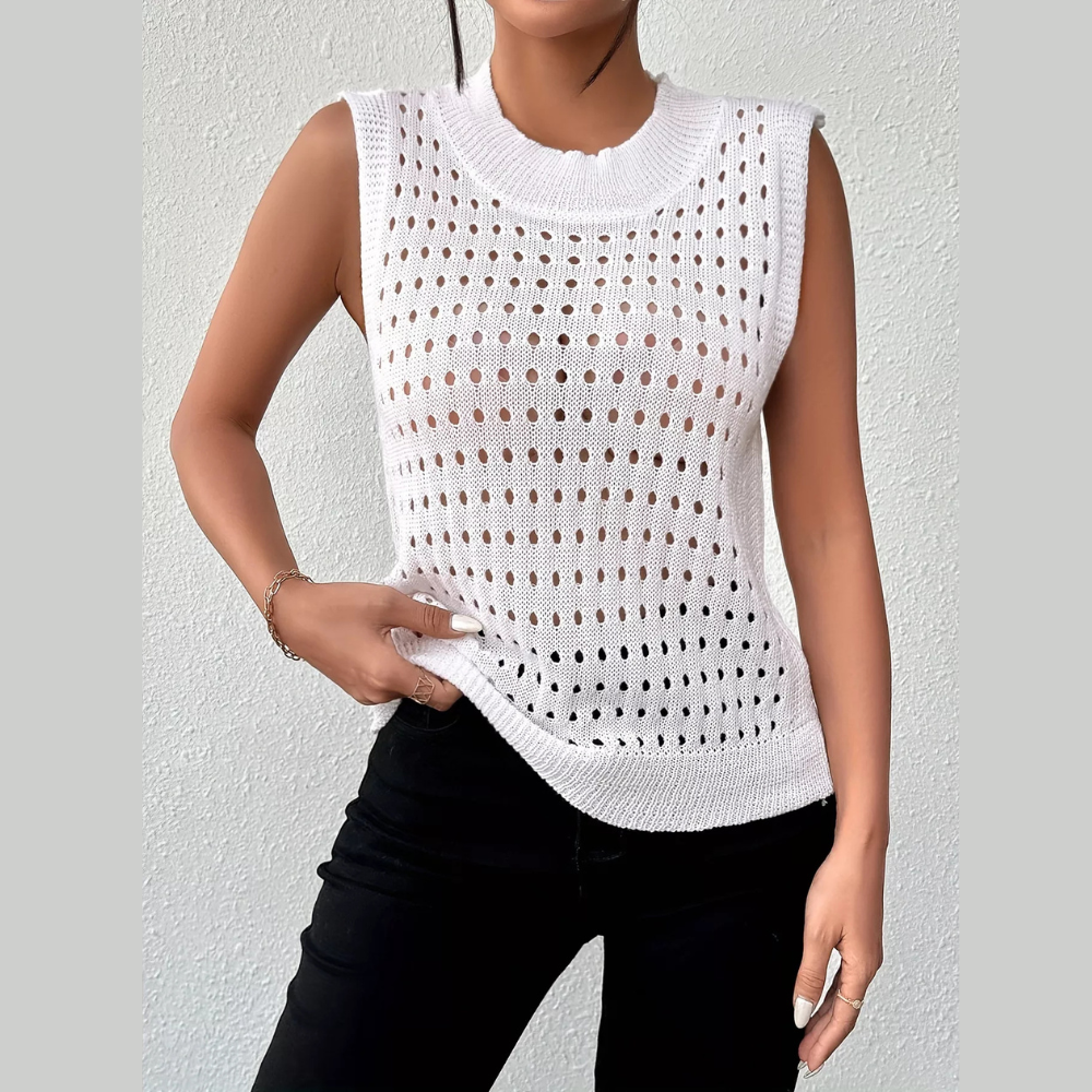 Hollow Out Round Neck Knit Tank