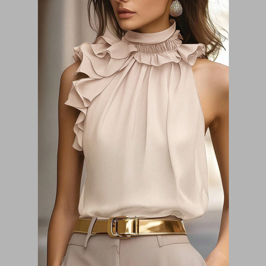 Ruffle High Neck Sleeveless Top