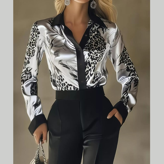 Printed Button Up Satin Shirt