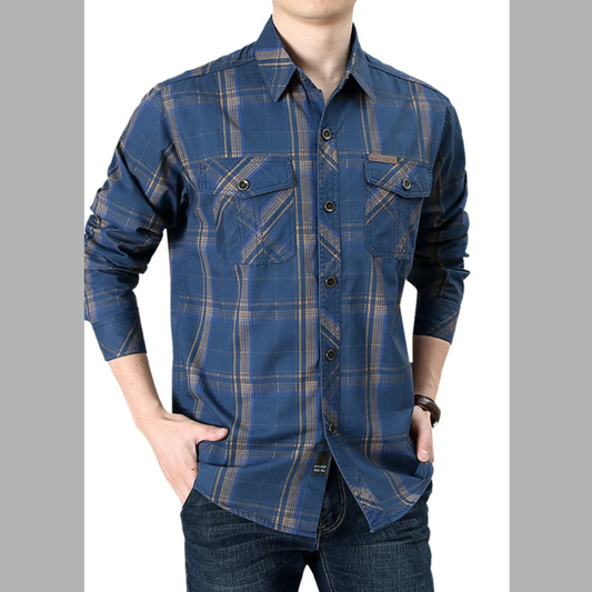 Men's Plus Size Casual Plaid Long Sleeve Shirt