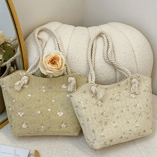 New And Simple Straw  Lace Flower Fashion Large Capacity Women  Shoulder Handbag
