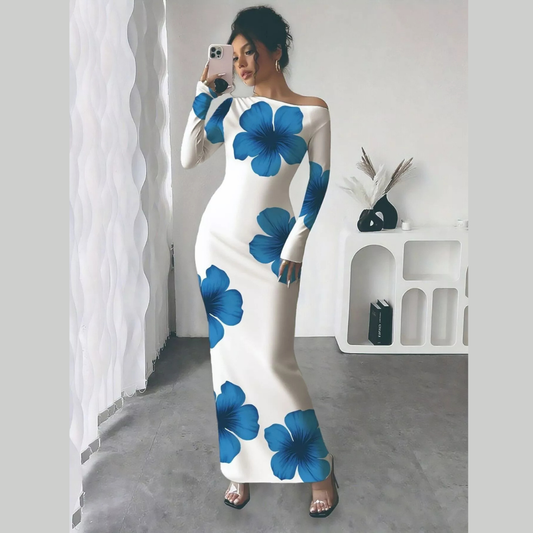 Floral Print One Shoulder Maxi Dress