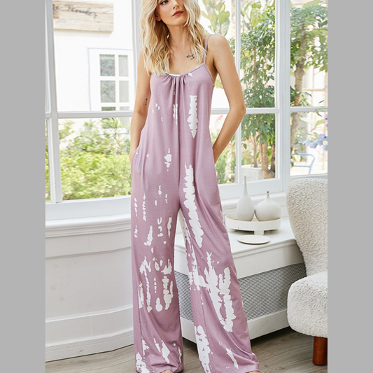 Shiny Tie-Dye Spaghetti Strap Jumpsuit with Pockets