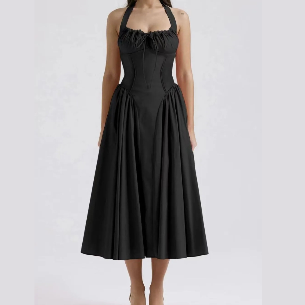 Ruched Halter Neck Midi Dress