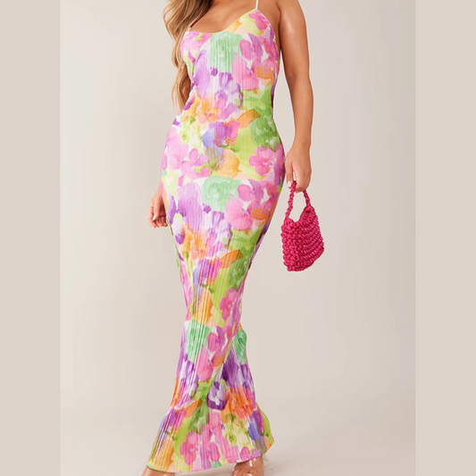 Backless Printed Maxi Cami Dress