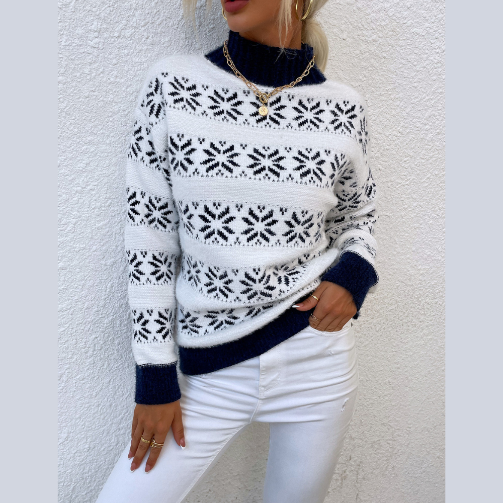 Winter Snowflake Mock Neck Knit Sweater