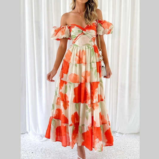 Off-Shoulder Floral Tiered Dress with Ruffle Details