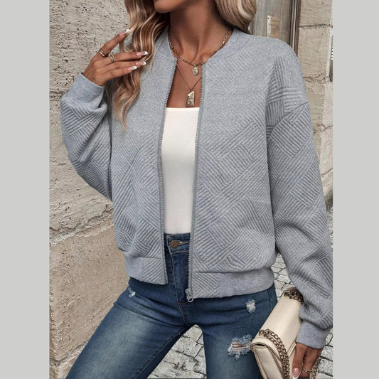 Full Size Textured Knit Zip-Up Jacket Plus Size